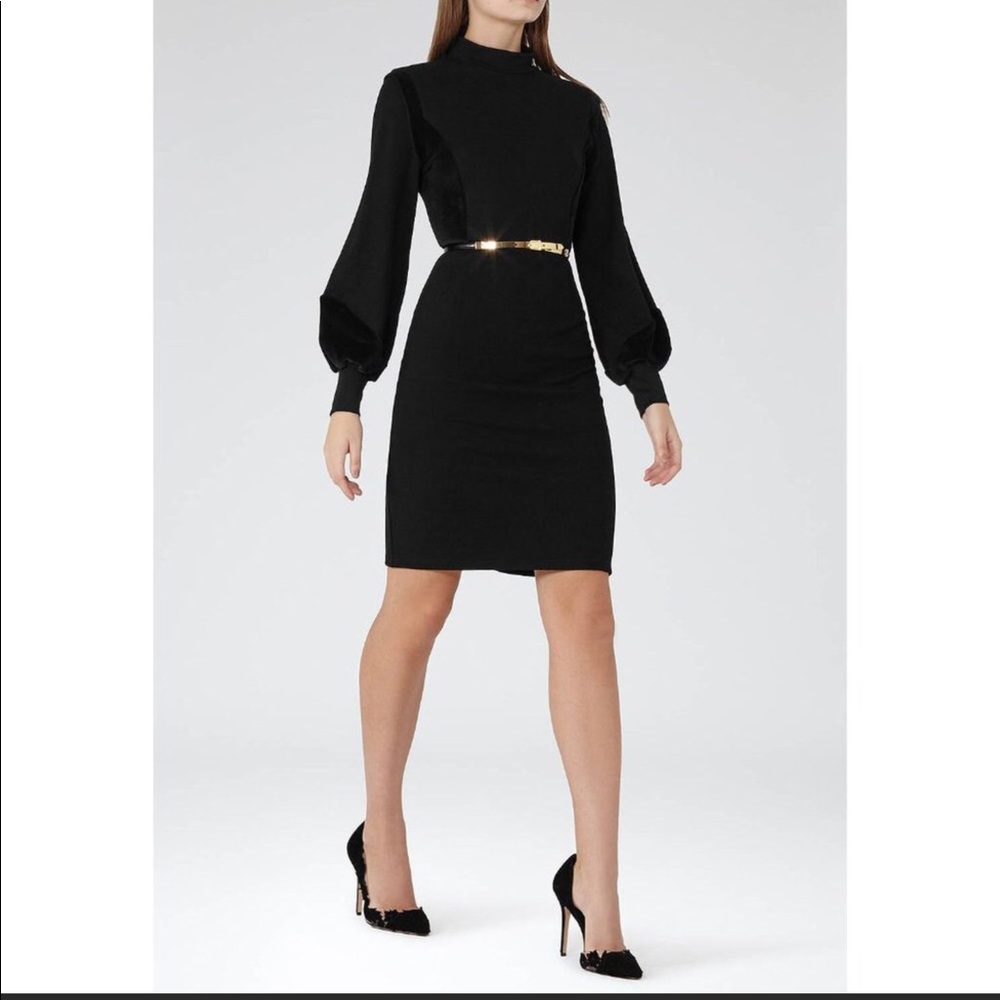 Reiss Lulu Balloon Sleeve Velvet Trim Dress 6 EUC